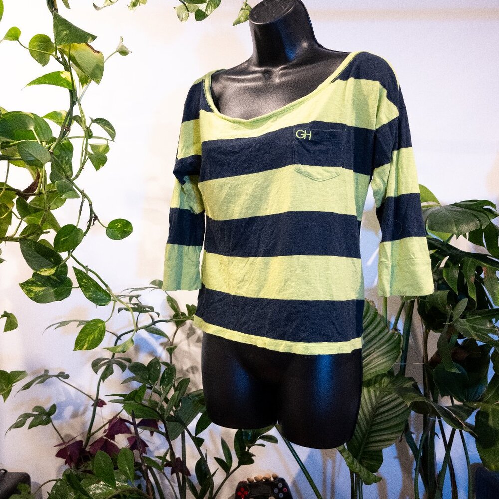 Gilly Hicks Sydney Striped Crop Top, Green/Navy, Size S